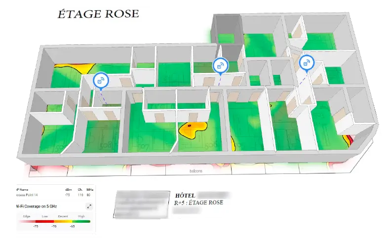 Cartographie détaillée des signaux WiFi générée par le logiciel UTH